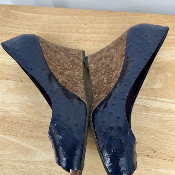 LILLY PULITZER CORK wedge blue leather peep toe heels women’s shoes size 8 1/2 - Picture 6 of 9